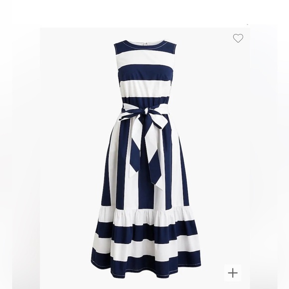 J Crew Poplin White/Navy Stripe Midi Dress - Picture 4 of 7